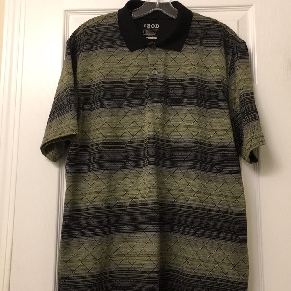 Like New  IZOD Dark Green Stripe Golf Polo Shirt